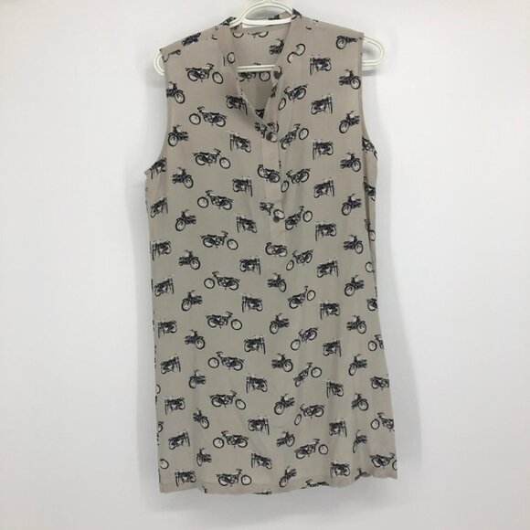 Equipment Ryder Silk Motorcycle print sleeveless shirt dress  small tan black - Picture 8 of 16